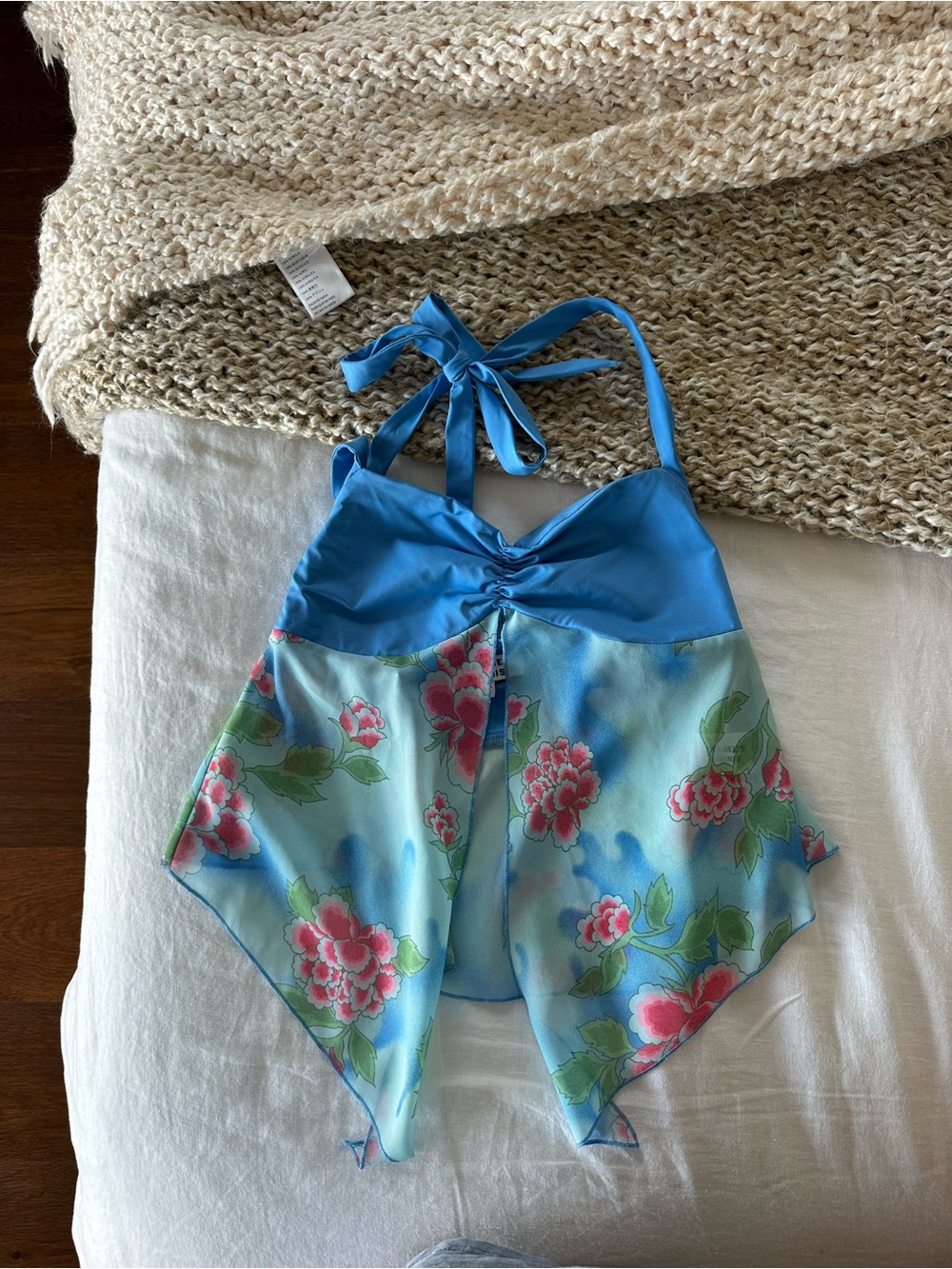 Frankie’s Bikinis Blue Floral Halter Top